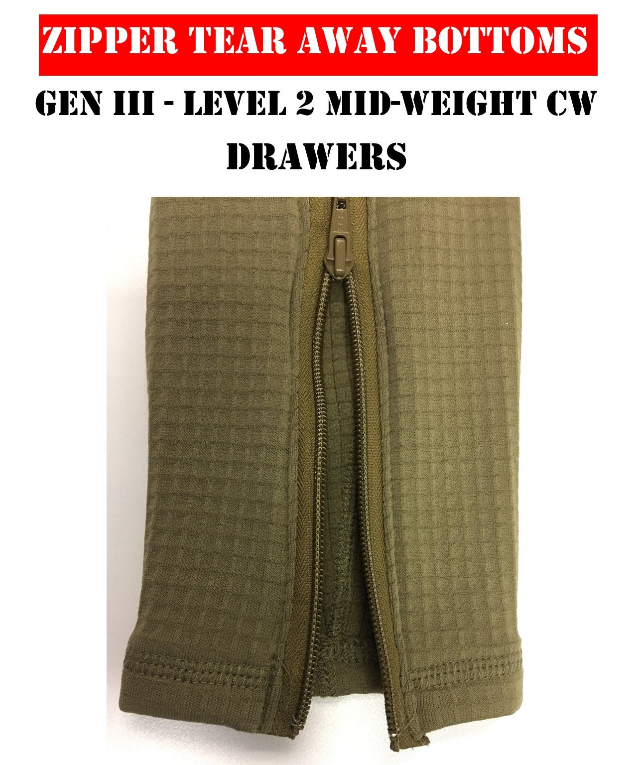 Tearaway Zipper E.C.W.C.S. Generation III Mid-Weight Bottoms